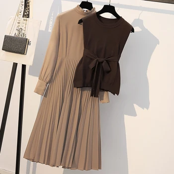 Plisuotos suknelė, liemenė dviejų dalių mažas kvepalų ins dizaino prasme suknelė tiktų moterų 2021 m. pavasarį žibintų rankovės didelio dydžio