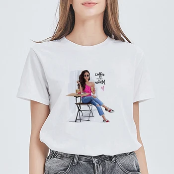 Vasarą Geriausia Pardavimo Mados Kavos pasaulyje Spausdinimo T Marškinėliai Moterims Hipster Derliaus Prarasti Mielas Kpop Plius Dydžio Marškinėliai, Femme
