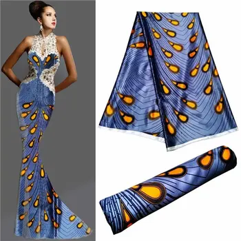 Naujo Dizaino, Mėlynos spalvos, Blizga Satino Audinys Minkštas Šilko Audinys Afrikos Medžiagos Ankara Šilko Vaškas Spaudinių Moterų Suknelė 5yard/daug 30