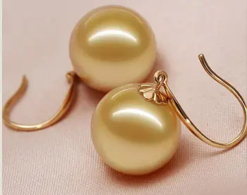 Nemokamas pristatymas Graži pora 10-11mm AAA pietų jūros raundo aukso perlas tabaluoti auskarai