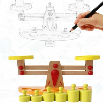 Geriausia Pardavimo Spalvinga Montessori Mokymo Mediniai Žaislai, Kūdikių Svarstyklės Pusiausvyrą Žaidimas, Matyt, Medinės Vaikams Mokymasis Ir Švietimas Žaislas