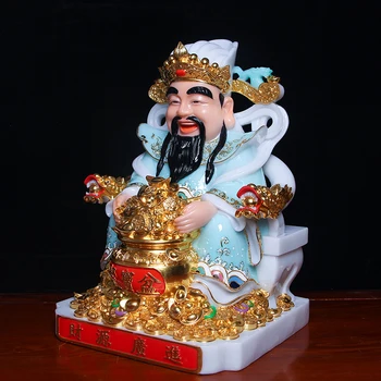 Azijos Šventykla Garbinti Aukštos klasės jade Dievo turtų Budos statula NAMŲ įmonės parduotuvė atnešti pinigų, sėkmės CAI SHEN gilding statula