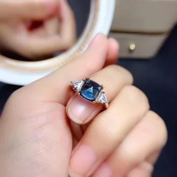 Naujas Atvykimo Topazas Žiedas Naują Atvykimo Gamtos Ir Nekilnojamojo Mėlynas Topazas Piršto 925 sterlingas sidabro žiedas Prabangos stiliaus žiedai