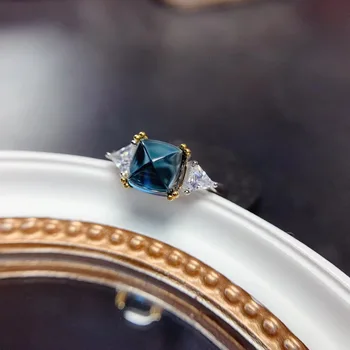 Naujas Atvykimo Topazas Žiedas Naują Atvykimo Gamtos Ir Nekilnojamojo Mėlynas Topazas Piršto 925 sterlingas sidabro žiedas Prabangos stiliaus žiedai