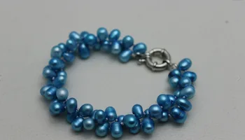 Nemokamai shippinbg 06403 2strands twist Turkis Mėlyna gėlavandenių perlų Zawalcowany apyrankės