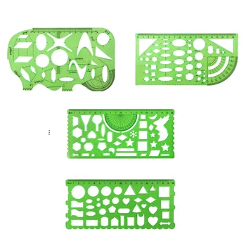10 Vnt. Žalios Plastikinės Brėžiniai Šablonai Matavimo Šablonai Geometrinis Valdovų Mokyklų ir Biuro Reikmenys