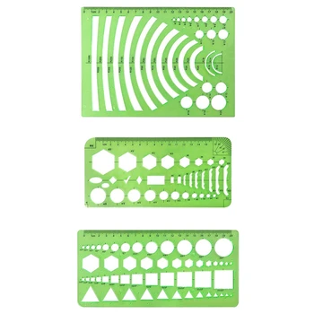 10 Vnt. Žalios Plastikinės Brėžiniai Šablonai Matavimo Šablonai Geometrinis Valdovų Mokyklų ir Biuro Reikmenys