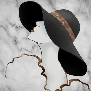 Juoda Skrybėlę Marmuro Seksualus Moterų Šiuolaikinės Mados Drobės Tapybos Paveikslas Sienos Meno Grožio Plakato Nuotrauką Kambarį Namo Apdaila