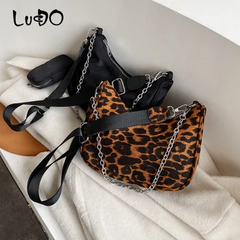 LUCDO Mados Leopard Peties Messager Krepšiai Didelės Talpos Grandinės Crossbody Krepšiai Moterų 2020 M. Moteris Lakinės Odos Rankinės