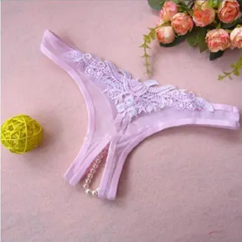 Seksualus G-string apatinis trikotažas Moterims Lady Nėrinių Crotchless Artimieji Trumpikės Erotinis apatinis Trikotažas Sekso Dirželius Su Perlų Kelnaitės