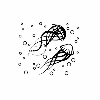 YOJA 23.7X20.8CM Tualeto dangčio Lipdukas Medūzos, Žuvų Medusozoa Jūra Vandenynas Burbuliukai Namų Dekoro Siena Lipdukas T5-0425
