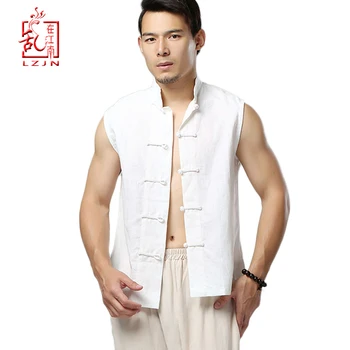 LZJN Vyrų Vasaros Liemenė Kinijos Stilius Derliaus Kvėpuojantis Lino Mygtuką 