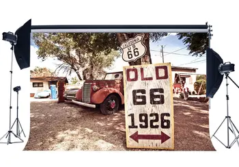 Senas Route 66 Fone Kalifornijos Vakarų Kaubojus Backdrops Derliaus Senų Automobilių Parduotuvės Kaimiškas Medienos Kelio Ženklo Fonas