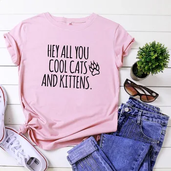 Ei Visi Jūs Cool Katės Kačiukai Marškinėliai Moterims Vasaros trumpomis Rankovėmis Marškinėlius Moterims, O-kaklo Camiseta Mujer Atsitiktinis Marškinėliai, Femme Viršų