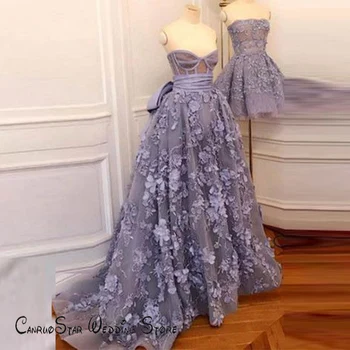 Brangioji, Violetinė 3D Gėlių Ilgą vakarinę Suknelę Homecoming Suknelė Varčios Užtrauktukas Atgal Valyti Traukinio Trumpas Šalis Suknelė vestidos de cóctel