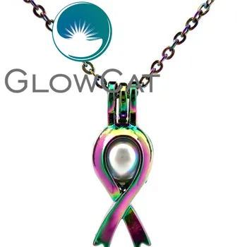 GLOWCAT CC285 Multicolors Krūties Vėžio Kaspinas, Karoliukai Narve Pakabukas eterinis Aliejus Difuzoriaus Aromaterapija Pearl Narve Apranga Karoliai