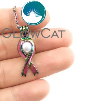 GLOWCAT CC285 Multicolors Krūties Vėžio Kaspinas, Karoliukai Narve Pakabukas eterinis Aliejus Difuzoriaus Aromaterapija Pearl Narve Apranga Karoliai