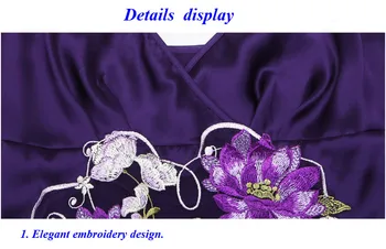 Gryno šilko panele seksuali nėrinių rankovių pižamą, šilko elegantiška siuvinėjimas V-iškirpte dirželis miega suknelė,su dovana kaukė