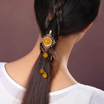 Pearl Aukso agatas Plaukų pin Kutas Etninės Derliaus Barrettes Plaukų Juvelyriniai dirbiniai Moterų Mados Plaukų Įrašą Bronzos lydinys Galvos Papuošalai
