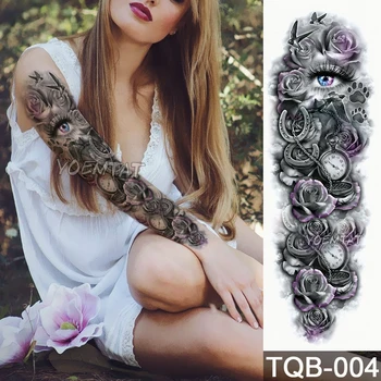 NAUJŲ 48*17cm Pilnas Gėlių Arm Tatuiruotės Lipdukas Miesto modernus laikrodis Laikiną Kūno dažai Vandens Perdavimo netikras, Tatuiruotė rankovėmis