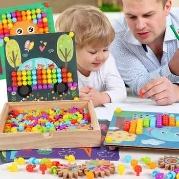 Medinės Lentos, Grybų Nagų Dėlionės Kartu Kovoti Įterpti Traukti Nail Puzzle Žaidimas Kūdikių Ankstyvojo Mokymosi Žaislai