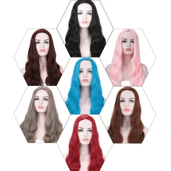 LIANGMO Ilgi Banguoti Ombre Ruda Raudona Cosplay Perukai Šalies Moterų' s Gamtos Vidurinė Dalis Sintetinių Plaukų Perukai Karščiui Atsparus Pluoštas