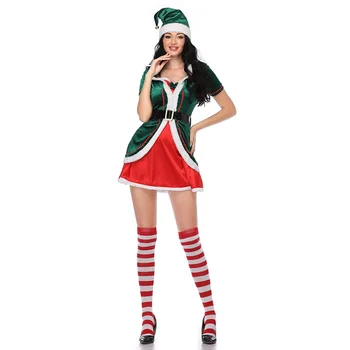 Naujas Atvykimo Mini Kalėdinė Suknelė Rinkiniai Fashional Raudona Žalia Suknelė su Skrybėle Juosmens Grandinės