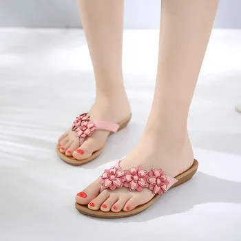 Naujas moterų Bohemijos Butas sandalai, batai moteriai Gėlių kalnų krištolas Apdaila fifo paplūdimio sandalai laisvalaikio bateliai dydis 35-42