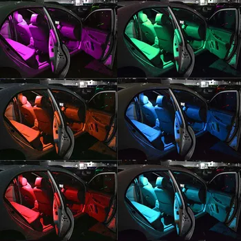 2vnt Automobilių T10 RGB W5W 194 168 Automobilių Dome Durų Skaitymo Šviesos Auto Žemėlapio Skaitymas Pleišto Dieną Lempa RGB LED Lemputės
