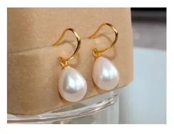 Nemokamas pristatymas spalvingas 12-13mm pietų jūros baroko balto perlo auskaru 14K