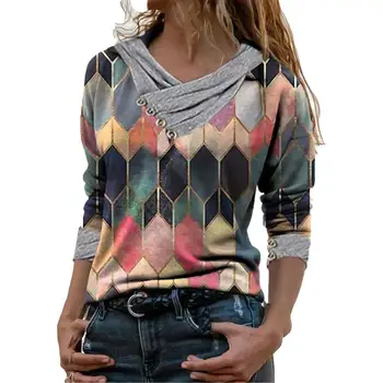 Geometrinis Marškinėliai Spausdinami V-Kaklo Palaidinė ilgomis Rankovėmis Megztinis Moterims