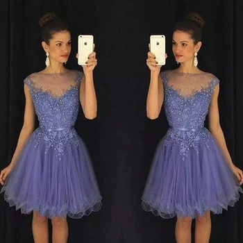 Šviesiai Violetinės Kokteilių Suknelės 2020 M. Moteris Oficialią Šalies Elegantiškas Trumpas Prom Dress Rankovėmis Homecoming Chalatai Tiulio Baigimo Suknelė