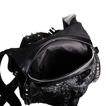 Mados Asmenybės 3D kaukolė Vilkas odos kuprinė kniedės kaukolė kuprinė su Gaubtu bžūp drabužių maišą kryžiaus krepšiai hiphop vyras