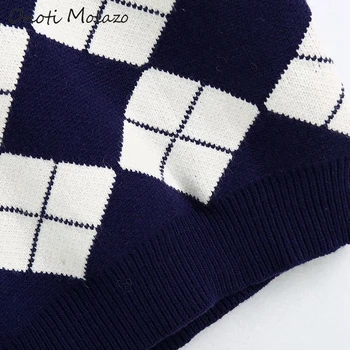 Argyle skara megztinis liemenė mados deimantų patikrinti kintted megztinis rudenį, žiemą viršūnes džemperis moterims derliaus ponios traukti megztinis