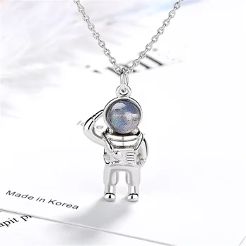 Unisex naujas karšto asmenybės mados tendencija mielas kūrybos astronautas kristalų trumpas sidabro padengtą karoliai SE083