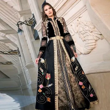 Artimųjų Rytų Musulmonų Šalis, Elegantiškas Vakarinę Suknelę Appliques Dubajus Arabų Ilgomis Rankovėmis Maroko Kaftan Iliuzija Tiulio Oficialų Suknelė