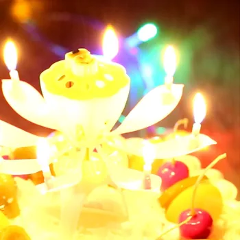 Šalis Dvigubo Lotus Muzikos Žvakė Dvigubai Gėlių Žiedų Gimtadienio Tortas Butas Sukasi Elektroninių Sukasi Lotus Žvakių Vaikams Dovanų