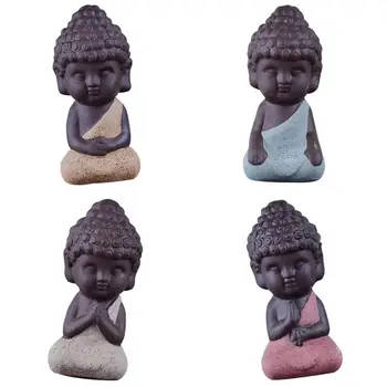 4Pcs Mažasis Buda Ornamentu Statula Vienuolis Kung Fu Arbatos naminių Gyvūnėlių Figūrėlės Stalo Viršų
