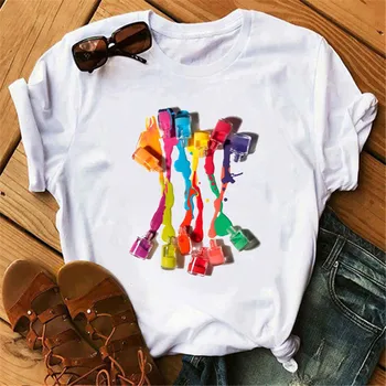 Harajuku 3D Nagų Dažų Spalvų Spausdinta Plius Dydis Viršuje Marškinėlius Moterų Grafinis Ponios T-shirt Maycaur Moterų Mados Vasaros Marškinėliai