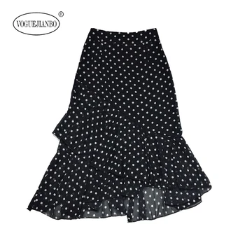 2020 m. pavasario ir vasaros šifono sijonas naujas korėjiečių versija aukšto juosmens buvo plonas, laukinių juoda banga dot slidinėti sijonas spodnica