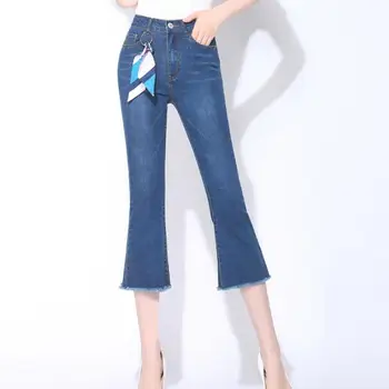 Liesas Capris Moterys Vasarą Ruožas Džinsinio Audinio Medvilnės Kelnės Aukštu Juosmeniu Slim Mama Korėjos Baggy Jeans Kelnės Femme Plius Dydis