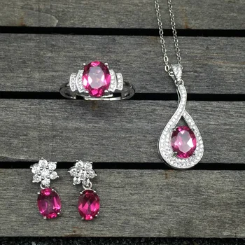 KJJEAXCMY boutique brangenybės 925 sidabro apdaila natūralus rožinis topazas žiedas, pakabukas auskarai, apyrankės 4 kostiumas papuošalai karoliai išsiųstas sdf