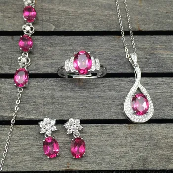 KJJEAXCMY boutique brangenybės 925 sidabro apdaila natūralus rožinis topazas žiedas, pakabukas auskarai, apyrankės 4 kostiumas papuošalai karoliai išsiųstas sdf