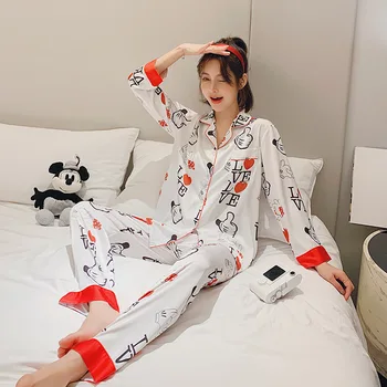 Mielas Thumbs up spausdinimas Sleepwear Kostiumas Minkštas Moterų Pižamos Šilko Dviejų dalių Rinkiniai, naktiniai drabužiai Dovanų Moterų Apatinius Homewear Pižama