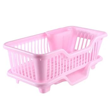 Aplinkos Plastikiniai Virtuvės Kriauklė Patiekalas Drainer Nustatyti Stovas Skalbimo Turėtojas Krepšelį Organizatorius Plokštelę, Maždaug 17.5 x 9,5 x 7INCH (Pink)