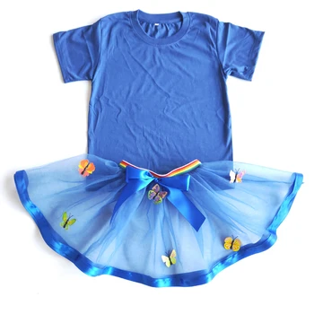 Mergaičių Drabužių Rinkiniai Naujas Vasaros trumpomis Rankovėmis T-shirt Drugelis Sijonas 2vnt Kostiumas Vaikams Mergaitė Nustatyti Kūdikių Šokių Drabužius Royal blue