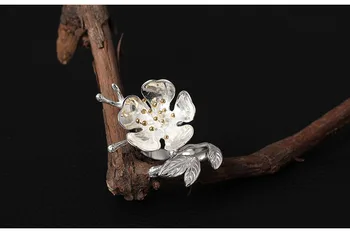Uglyless Nekilnojamojo S 925 Sterlingas Sidabro Moterų Perdėti Dizaineris Didelis Gėlių Atidaryti Žiedai Rankų Darbo Šepečiu Lapai Žiedas Etninės Bijoux