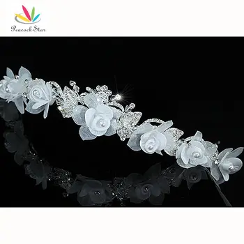 Povas Star Bridesmaid, Jaunavedžių Vestuves Kokybės Rankų darbo Baltą Gėlę Audinio Satino Kristalai Tiara CT1469