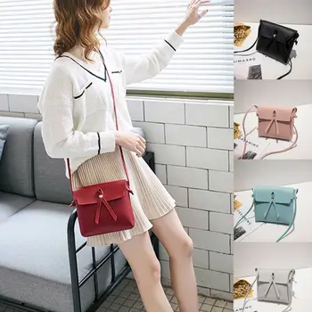 Paprastas nešiojamas mini moterų pečių maišą atsitiktinis vientisos spalvos PU odos Messenger bag rankinė