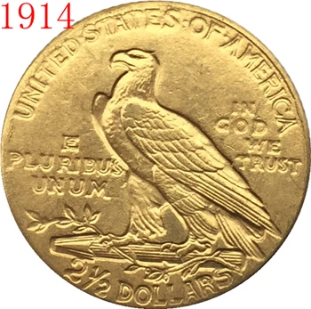 24-K auksu 1914 $2.5 AUKSO Indijos Pusę Erelis Monetos Kopija